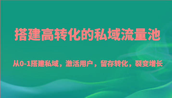 搭建高转化的私域流量池 从0-1搭建私域，激活用户，留存转化，裂变增长(20节课)-云网创