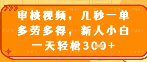 视频审核员，几秒一单，不限时间，不限地点，多做多得，新人小白一天轻松几张+【揭秘】-云网创