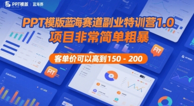 PPT模版蓝海赛道副业特训营1.0，项目非常简单粗暴，客单价可以高到150-200-云网创