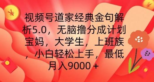 视频号道家经典金句解析5.0.无脑撸分成计划，小白轻松上手，最低月入9000+【揭秘】-云网创