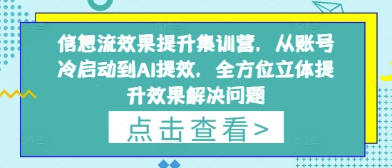 信息流效果提升集训营，从账号冷启动到AI提效，全方位立体提升效果解决问题-云网创