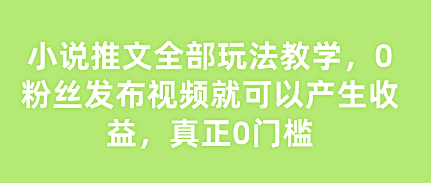 小说推文全部玩法教学，0粉丝发布视频就可以产生收益，真正0门槛-云网创