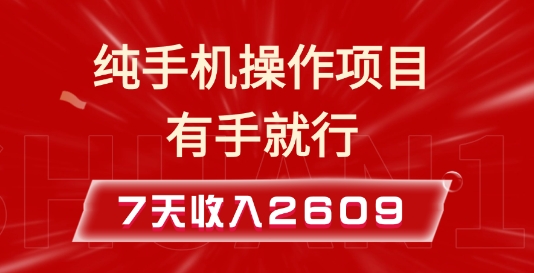 纯手机操作的小项目，有手就能做，7天收入2609+实操教程【揭秘】-云网创