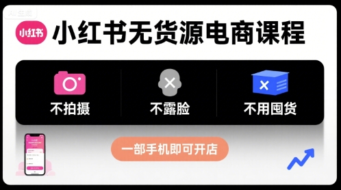 小红书无货源电商课程，不拍摄不露脸不用囤货，一部手机即可开店-云网创