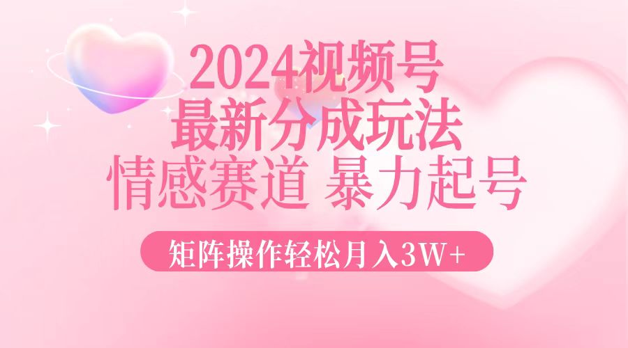 2024最新视频号分成玩法，情感赛道，暴力起号，矩阵操作轻松月入3W+-云网创