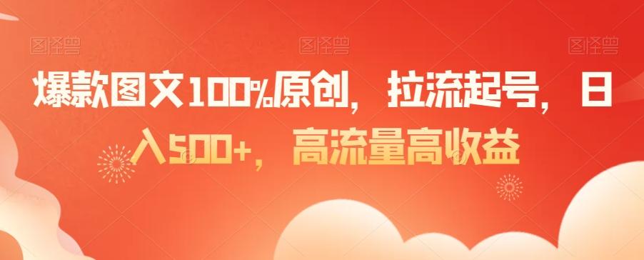 爆款图文100%原创，拉流起号，日入500+，高流量高收益【揭秘】-云网创