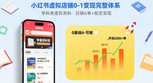 小红书虚拟店铺0-1变现完整体系：卖学科类虚拟资料，一天6张+，很稳定【已完结】-云网创