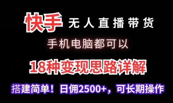 快手无人直播带货，手机电脑都可以，18种变现思路详解，搭建简单日佣2500+【揭秘】-云网创