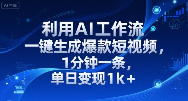 利用AI工作流一键生成爆款短视频，1分钟一条，单日变现1k+-云网创