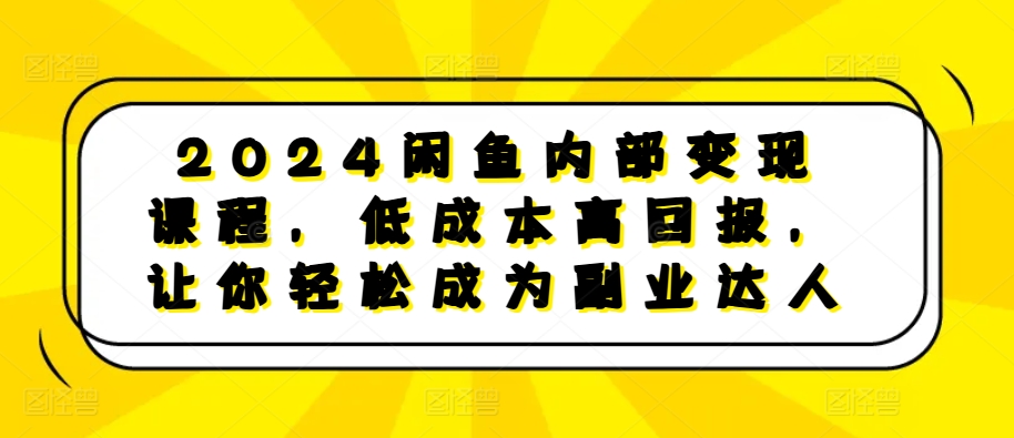2024闲鱼内部变现课程，低成本高回报，让你轻松成为副业达人-云网创