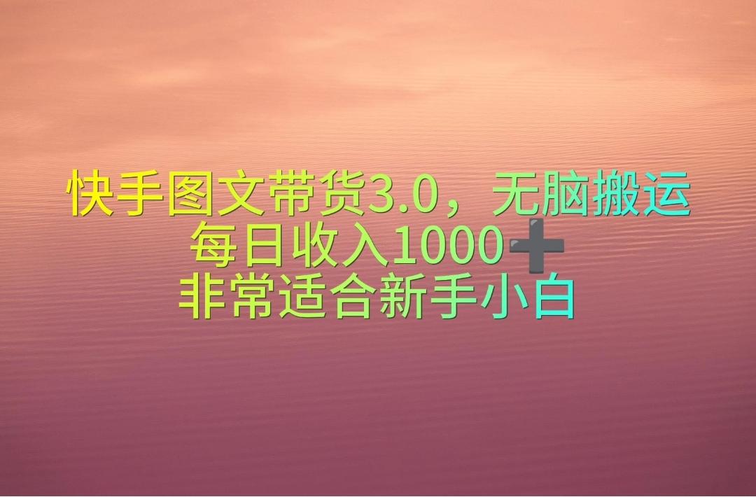 快手图文带货3.0，无脑搬运，每日收入1000＋，非常适合新手小白-云网创