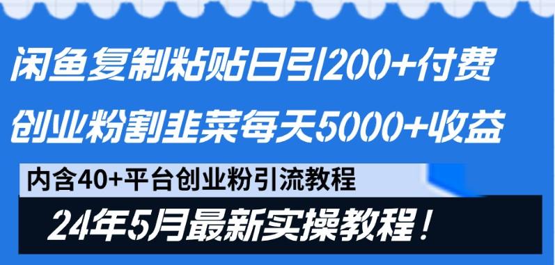 闲鱼复制粘贴日引200+付费创业粉,24年5月最新方法!割韭菜日稳定5000+收益-云网创