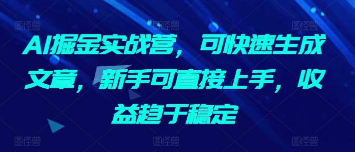 AI掘金实战营，可快速生成文章，新手可直接上手，收益趋于稳定-云网创