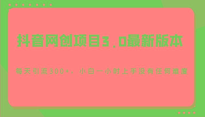 抖音网创项目3.0最新版本,每天引流300+,小白一小时上手没有任何难度-云网创