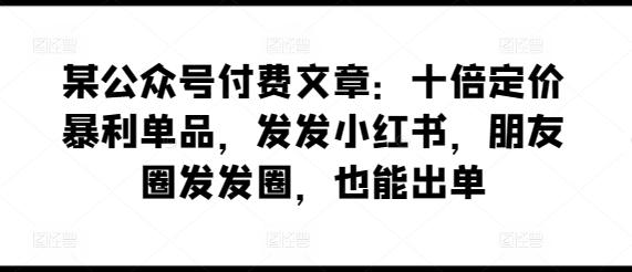 某公众号付费文章：十倍定价暴利单品，发发小红书，朋友圈发发圈，也能出单-云网创
