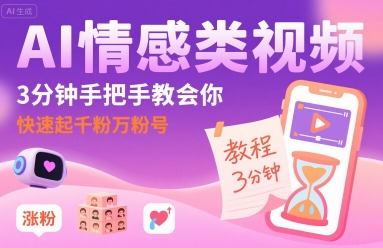 AI情感类视频，3分钟手把手教会你，快速起千粉万粉号-云网创