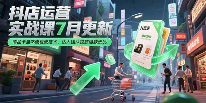 （15329期）抖店运营实战课7月更新，商品卡自然流截流技术，达人团队搭建爆款选品-云网创