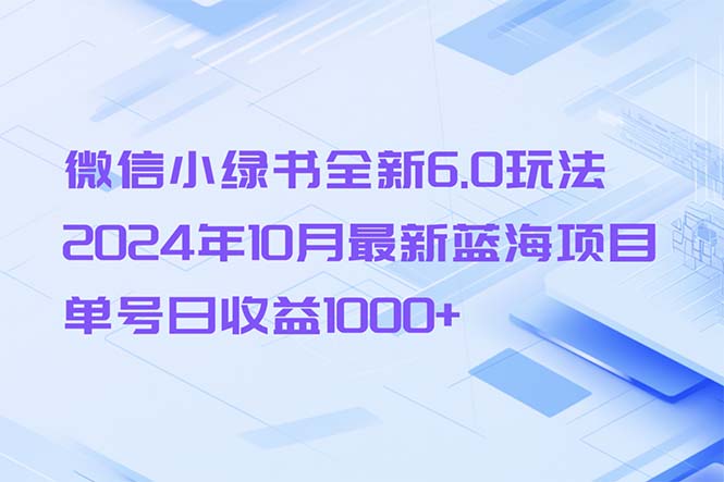 微信小绿书全新6.0玩法，2024年10月最新蓝海项目，单号日收益1000+-云网创
