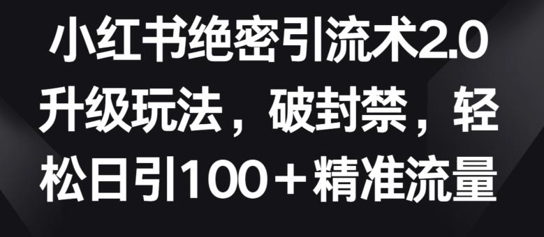 小红书绝密引流术2.0升级玩法，破封禁，轻松日引100+精准流量【揭秘】-云网创