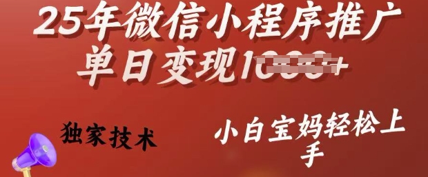25年微信小程序推广单日变现多张，独家技术，小白宝妈轻松上手【揭秘】-云网创