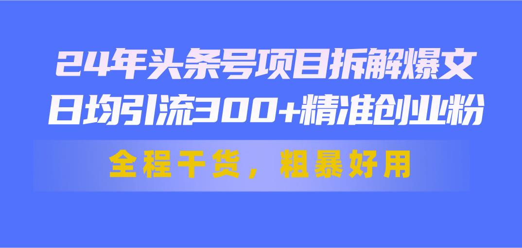 24年头条号项目拆解爆文,日均引流300+精准创业粉,全程干货,粗暴好用-云网创