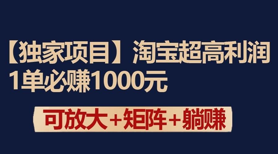 独家淘宝超高利润项目：1单必赚1000元，可放大可矩阵操作-云网创