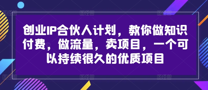 创业IP合伙人计划，教你做知识付费，做流量，卖项目，一个可以持续很久的优质项目-云网创
