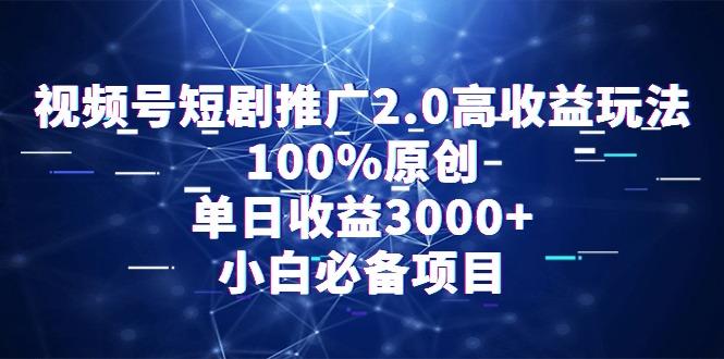 视频号短剧推广2.0高收益玩法，100%原创，单日收益3000+，小白必备项目-云网创