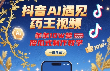 抖音AI遇见药王视频，条条10W赞，快速起千粉万粉号，傻瓜式制作教学-云网创