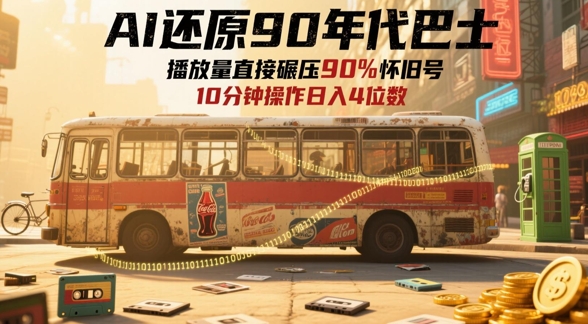 AI还原90年代巴士,一帧就让70后泪崩,播放量直接碾压90%怀旧号,每天操作十分钟,日入四位数-云网创