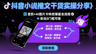 抖音小说推文干货实操分享，混剪+AI图片卡特效爆量全流程，0粉丝0门槛可做-云网创
