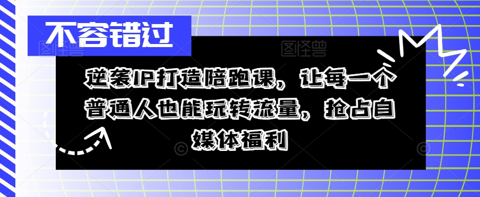 逆袭IP打造陪跑课，让每一个普通人也能玩转流量，抢占自媒体福利-云网创