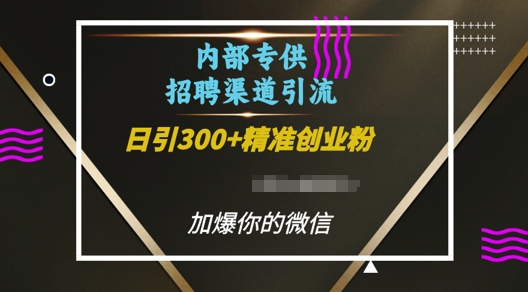 内部招聘渠道日引流300+创业粉，加爆你的微信【揭秘】-云网创