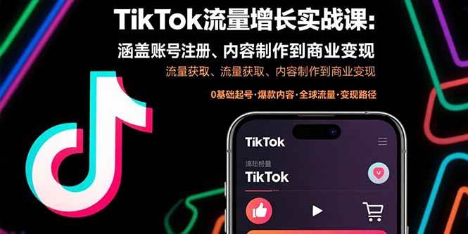 （15791期）TikTok流量增长实战课：涵盖账号注册、流量获取、内容制作到商业变现-云网创
