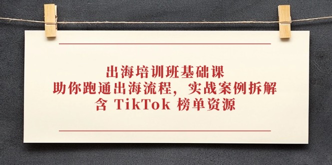 出海培训班基础课，助你跑通出海流程，实战案例拆解，含 TikTok 榜单资源-云网创
