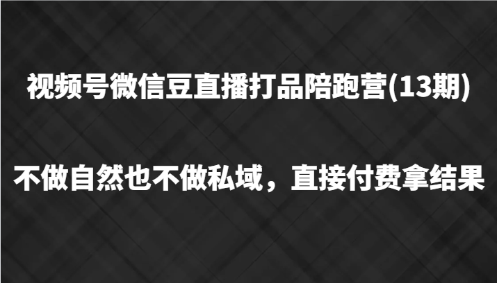 视频号微信豆直播打品陪跑(13期)，不做不自然流不做私域，直接付费拿结果-云网创